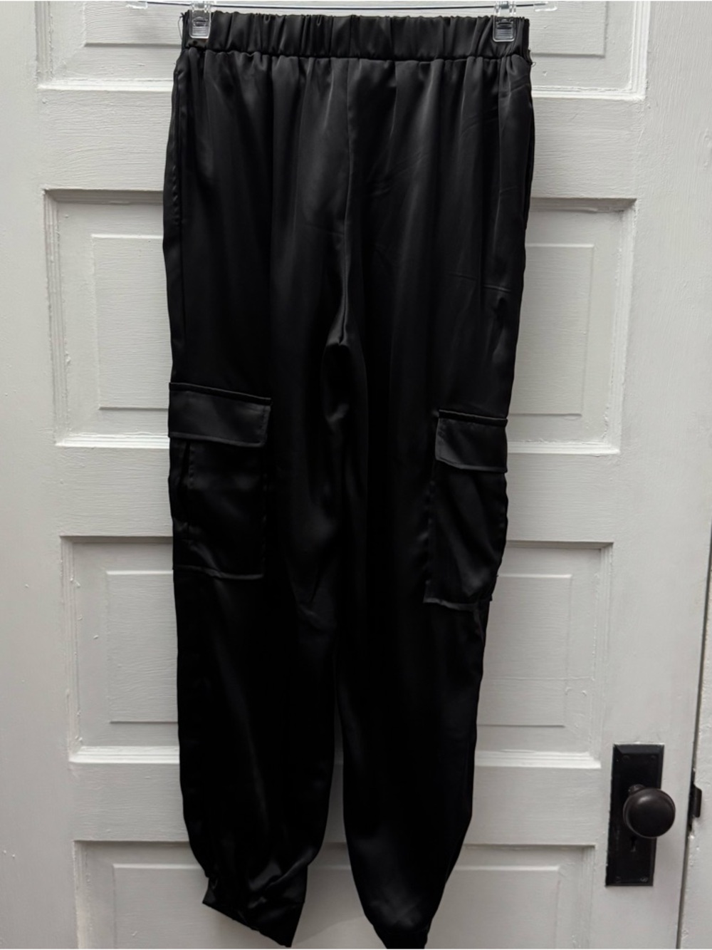 Sincerely Jules Satin Cargo Jogger Pants Black Tie Waist Utility Chic S - Picture 6 of 11